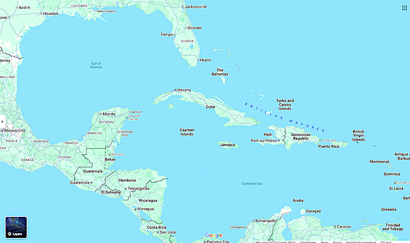 Map of Puerto Rico in Caribbean © Google Maps