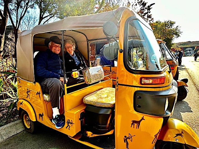 Guests on tuk-tuk, Lebo's Soweto Backpackers, Johannesburg © Elsa Dixon