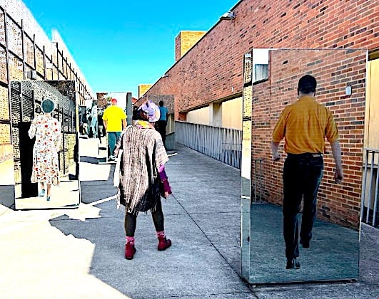 Holographs of people walking towards a brighter future, Apartheid Museum, Johannesburg © Elsa Dixon
