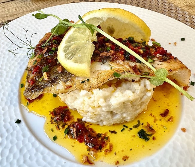 Grill N Chill seabass and risotto © Scott Kendall