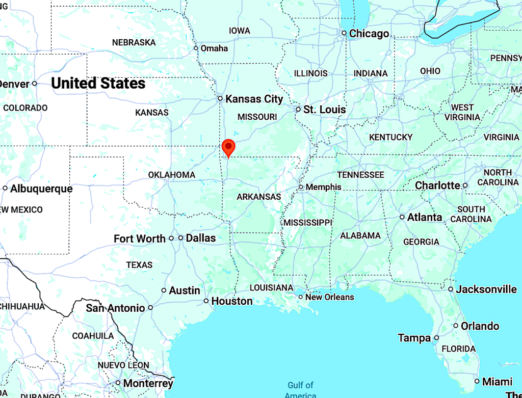 Map of Rogers in the center of the United States © Google maps
