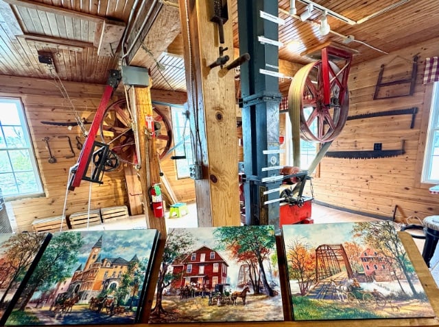 War Eagle Mill inside with pulleys and grinder © Scott Kendall 
