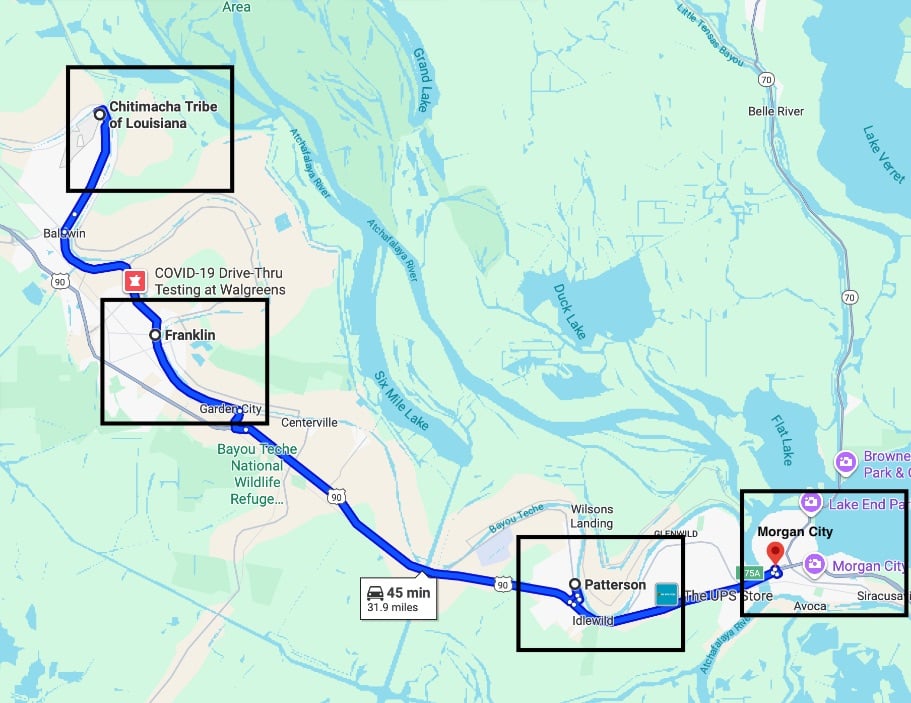 Map of Cajun Coast up close © Map by Google