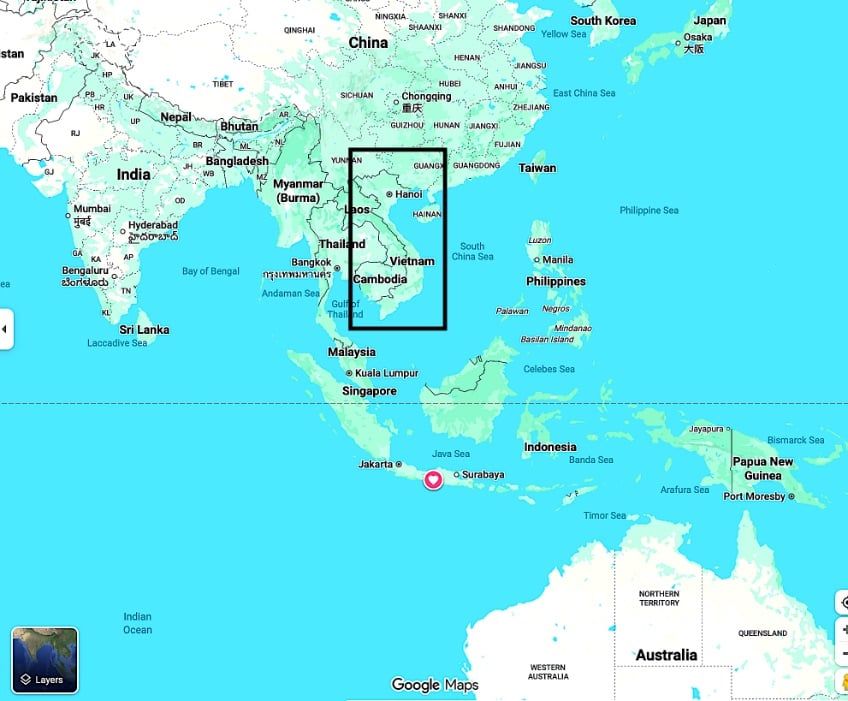 Map of Vietnam in southeast Asia © Map by Google