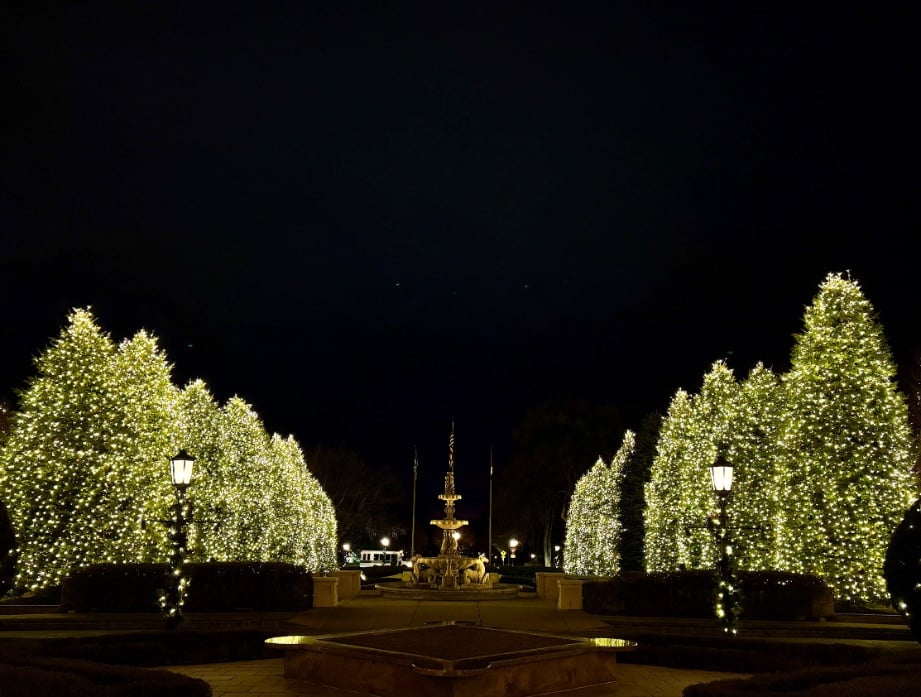Broadmoor lighted trees at The Broadmoor entrance © Scott Kendall