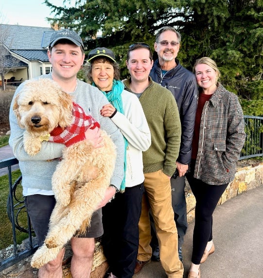 Buddy with family on the bridge outside our cottage at Broadmoor © Scott Kendall 