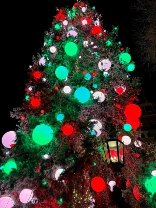 Giant Christmas tree with bright lights on the west side © Scott Kendall