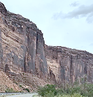 Potash Road towering cliffs © Julie Kendall