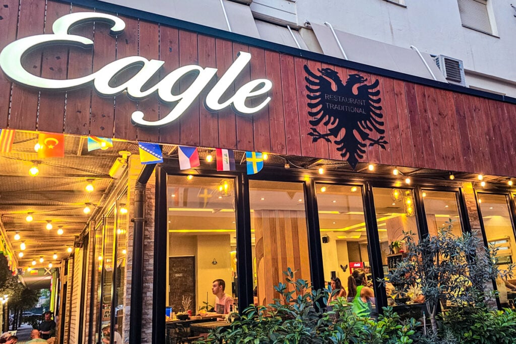 Eagle Restaurant on a side street off Lungomare. Eagle is a great spot for traditional Albanian cuisine © Kevin Scanlon