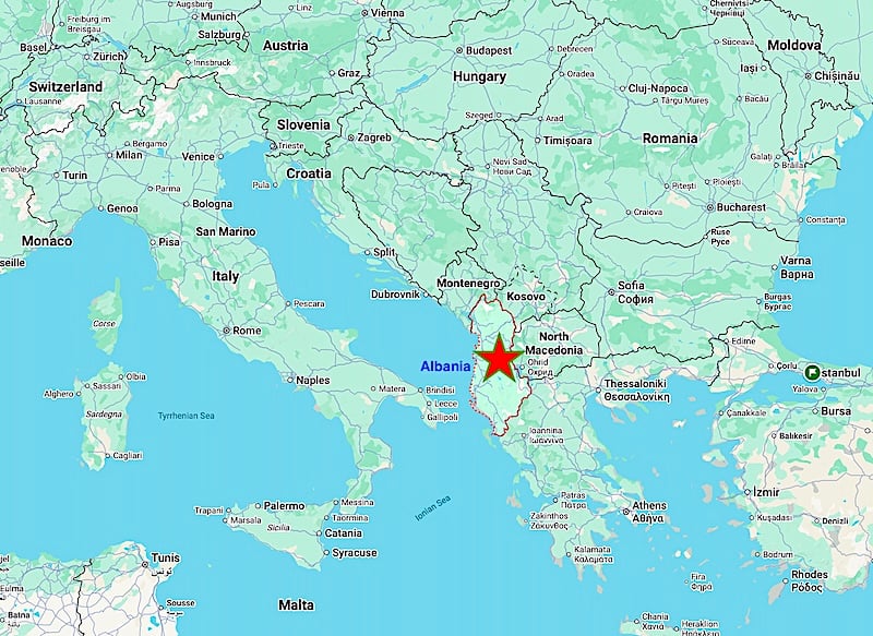 Albania on the Map © Map by Google
