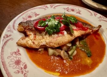 The Majestic Bronzino with flavorful sauce and Cannellini beans © Scott Kendall