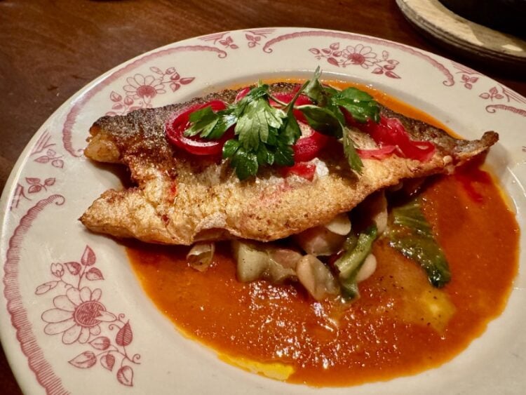 The Majestic Bronzino with flavorful sauce and Cannellini beans © Scott Kendall