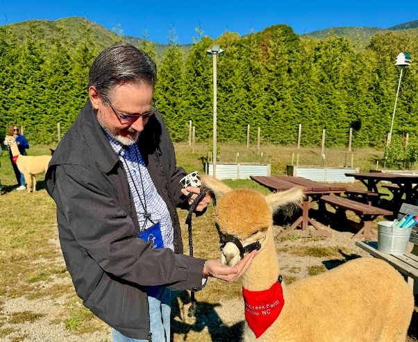 Winchester Creek Alpaca Farms - feeding Rory © Liz Mays